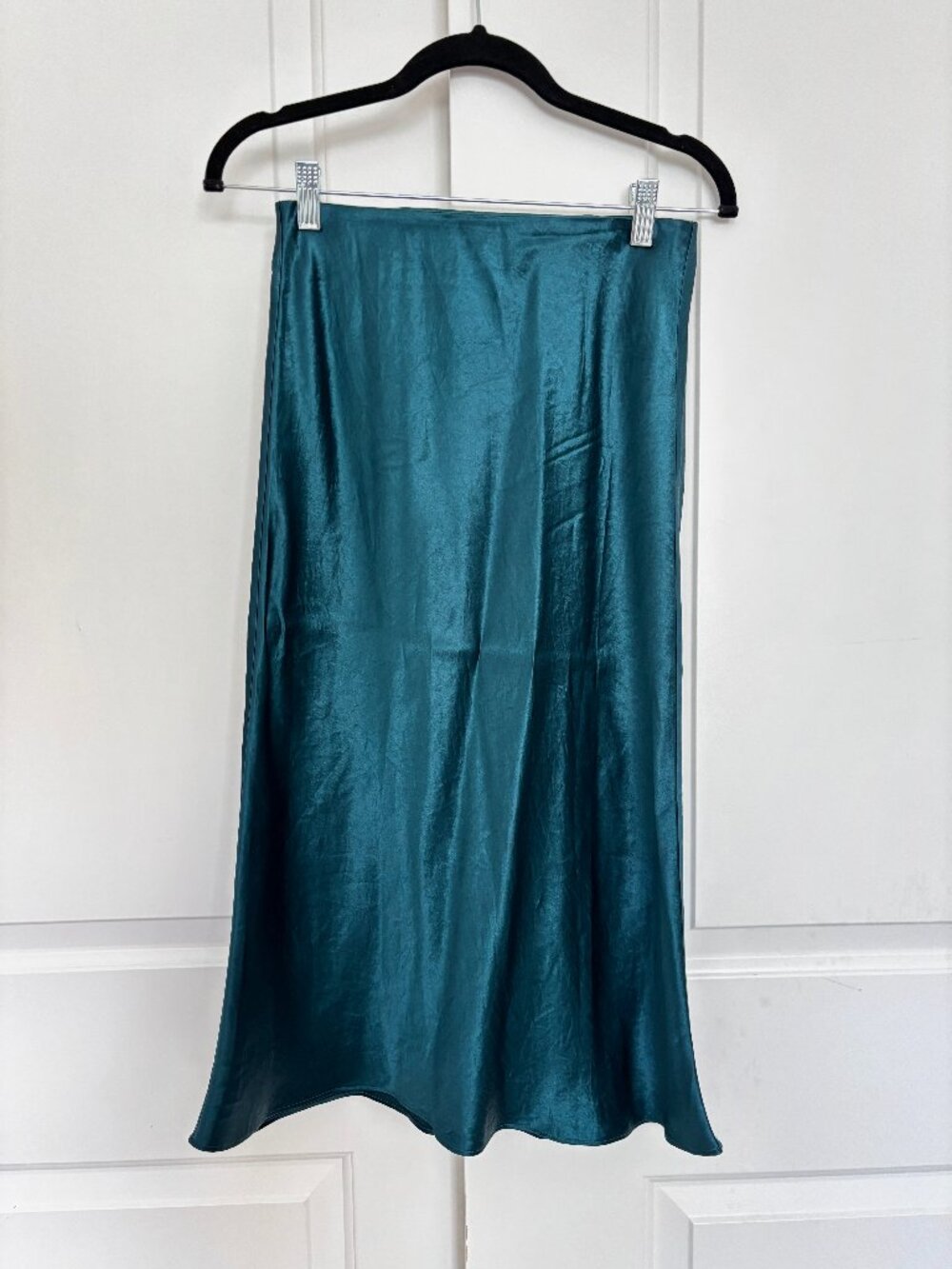 Emerald Teal Satin Bias Cut Slip Midi Skirt 90s Y2K S